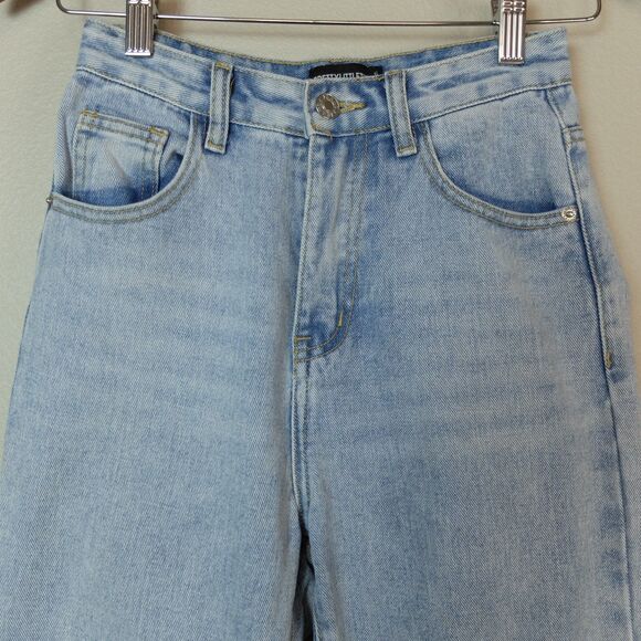 PrettyLittleThing Bright Blue Split Hem Jeans Size 00 - Picture 2 of 9